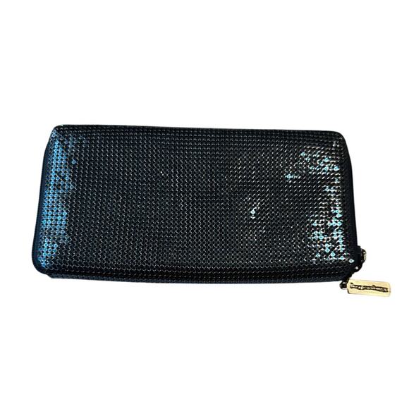 Vintage Whiting & Davis Sparkle Chain Mesh Zip-Around Wallet Midnight Blue - Picture 2 of 5